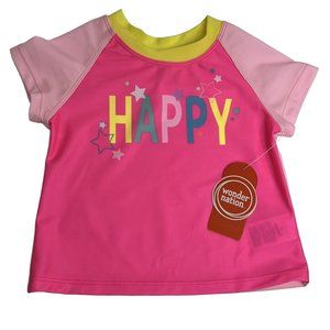 Wonder Nation Girls Baby Size 18 Months Rash Guard Swim Shirt Pink Neon Happy